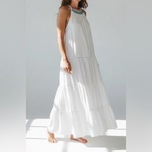 J. Crew Tiered Halter Dress with Rainbow Embroidery Women Small Runs Wide